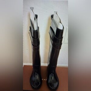 Coach Women Rain Boots Shoes Trisha Tall Rubber Mat Black Rain Boots Size 7